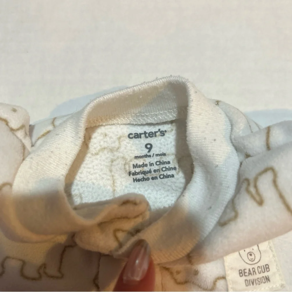 Carter's‎ Cream and Brown Bear Cub Print Footie 9 Months